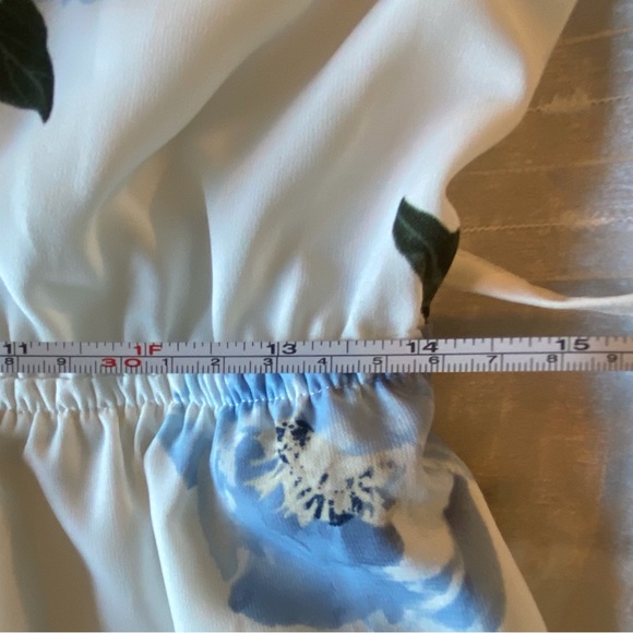 DEX Off-the-Shoulder White and Blue Floral Dress - Picture 11 of 14